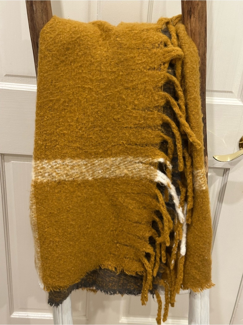 Cozy Mustard Fringe Throw Blanket - Home Accents